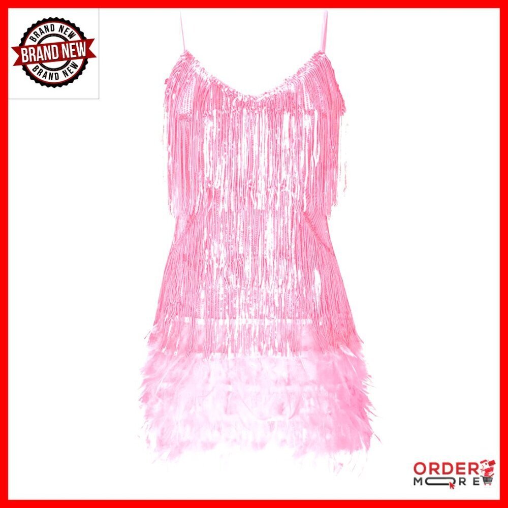 Sequin Flapper Mini Dress with Feather Hem for Gatsby Party